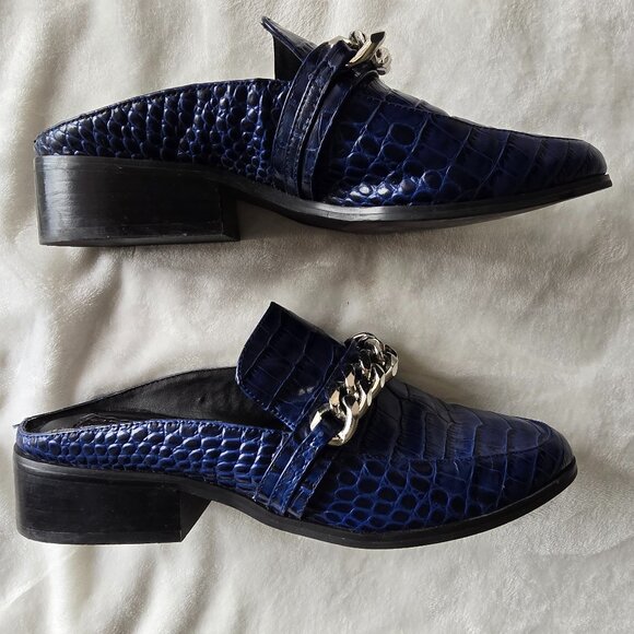 Steven by Steve Madden Swanki Blue Croc Chain Loafer Mules - Picture 5 of 10